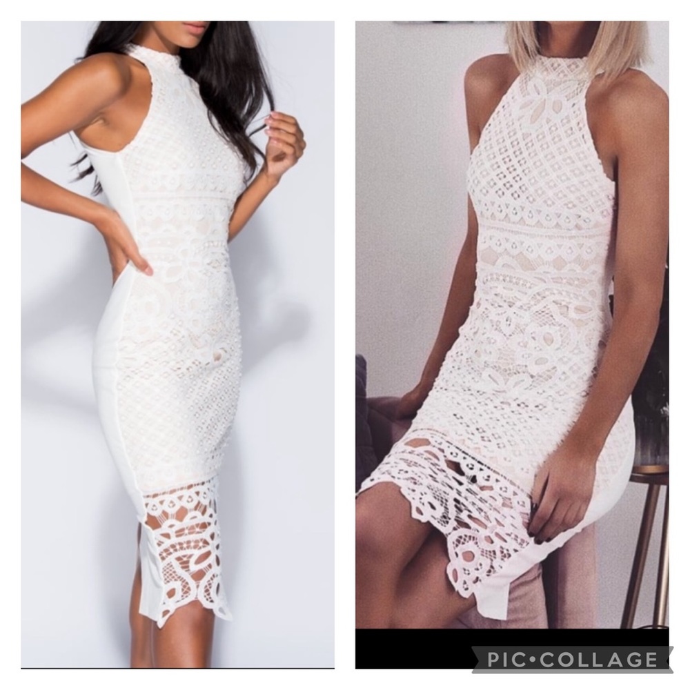 Sleeveless Crochet Lace Dress with High Neckline